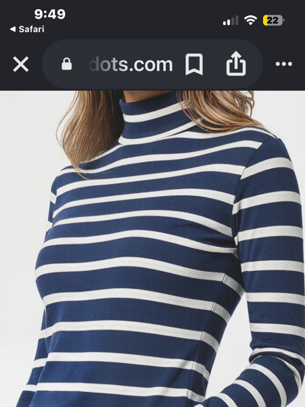Three Dots Navy & White Striped Turtleneck Sweater
